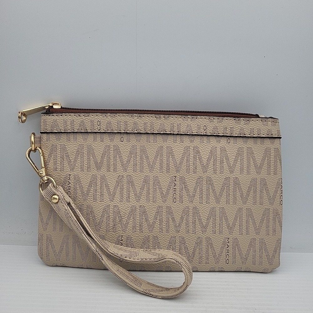 M Marco Monogram Zip Brown / Tan‎ Wristlet Clutch Pouch Purse